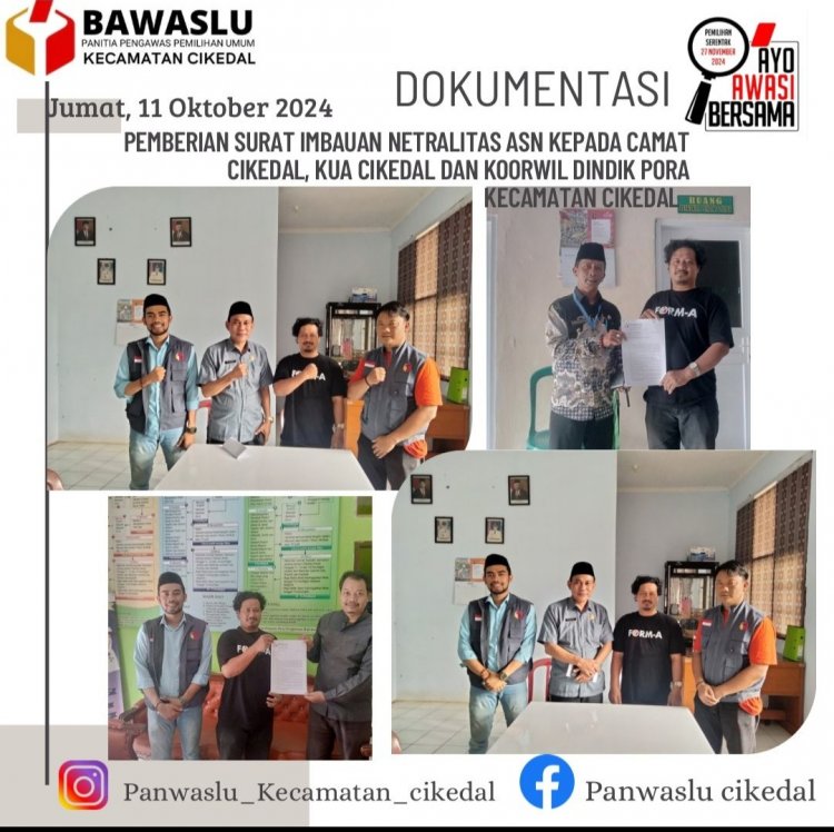 Himbauan Netralitas ASN, Tim Panwacam Cikedal kunjungi Kantor Kecamatan, Kormin dan KUA
