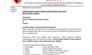 Aktivis Gampi, Layangkan Surat Audiensi Terkait Pungli Perpisahan SMPN 2 Labuan, dan Akan Lakukan Unras